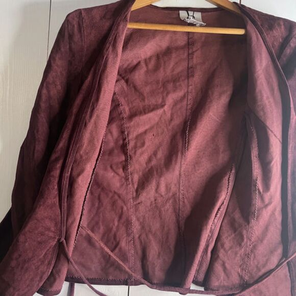 Vintage Late 90s Wilsons Leather VS2 Genuine Suede Wrap Jacket M Burgundy Y2K - Picture 9 of 12